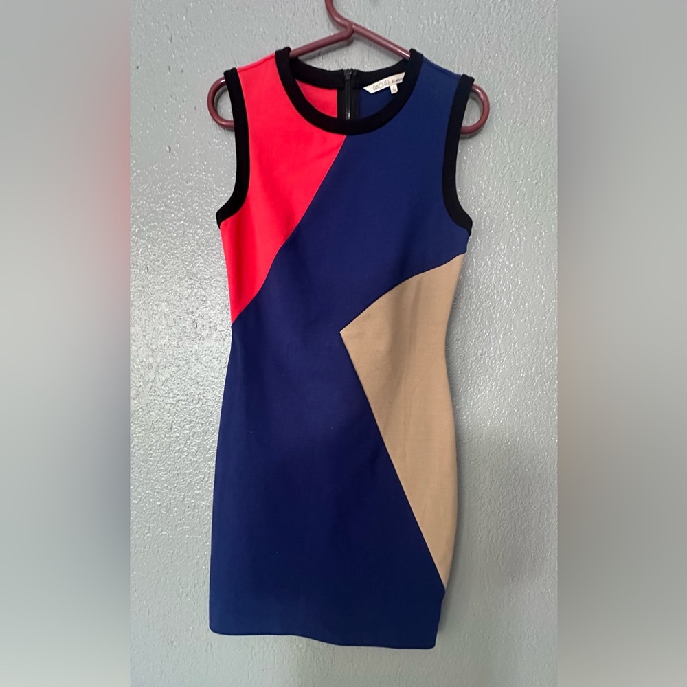 RACHEL Rachel Roy Asymmetrical Colorblock Dress - Red, Blue, Tan